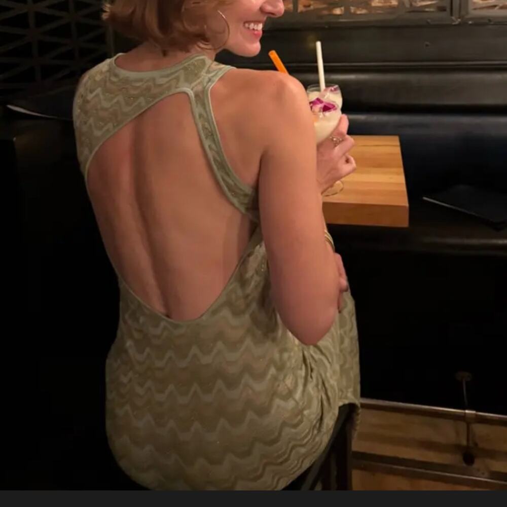 Devon Windsor Green Zigzag Knit Maxi Dress SMALL Tank Vacation Designer $345 - Picture 5 of 14